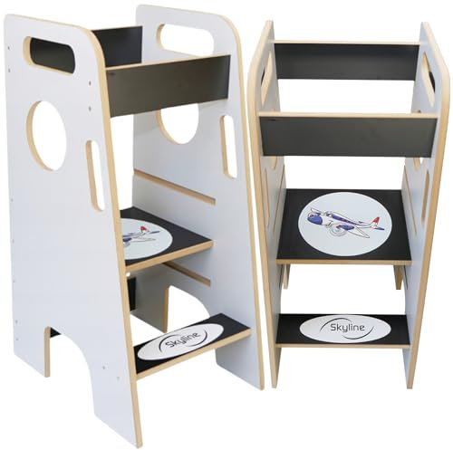 Skyline Tour d'apprentissage d'observation Enfant Montessori Pliable Chaise Réglable en Hauteur à partir de 1 an Learning Tower Meubles d'intérieur Chambre d'enfant Kitchen Helper Blanc/Noir
