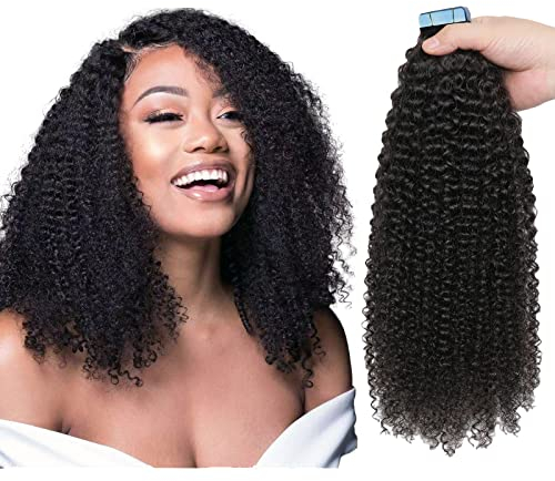 HotLulana Kinky Curly Tape in Extensions Echthaar 18zoll (45cm) 100% Natürliche Echthaar Extensions Tape Remy Haar Extensions Tape 20stück 40g Schwarz Hair Extension Tape in for Black Women.
