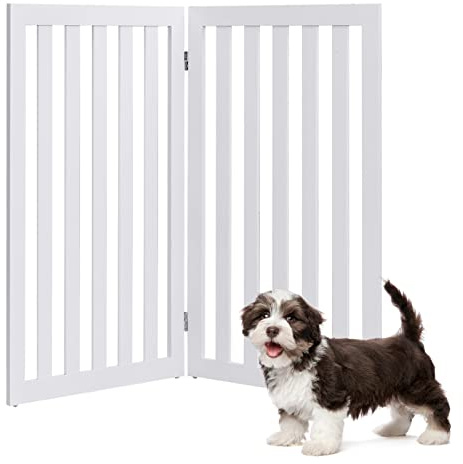 GYMAX 2-teilig Absperrgitter Hund, 89 cm Hoch Schutzgitter mit 360° Scharnieren, Faltbarer & Verstellbarer Hundegitter, Türschutzgitter für Türen, Treppen