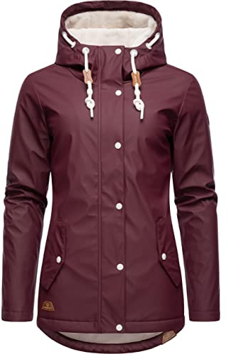 Ragwear Damen Regenjacke Marge wasserdicht warm gefüttert mit Kapuze | Länge: po-bedeckend | Wärmegrad 2 von 3 – warm gefüttert | 4.000 mm Wassersäule | fleecegefütterte Kapuze