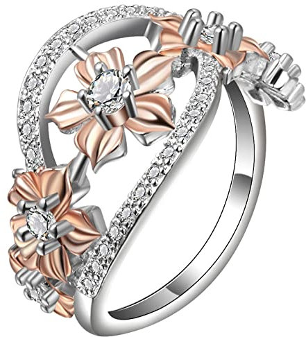 Whoiy Gaensebluemchen Ring, Ring Gravur Silber Eheringe Elegante Blume Zirkonia 60 (19.1) Verlobungsring für Frauen