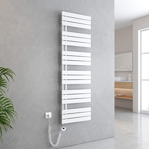 EMKE Handtuchheizkörper Elektrisch 1599x500 mm, Badheizkörper Elektrisch mit Thermostat Elektrischer Handtuchwärmer Handtuchtrockner Handtuch Heizkörper Bad Handtuchhalter mit Heizstab Weiß 1000W