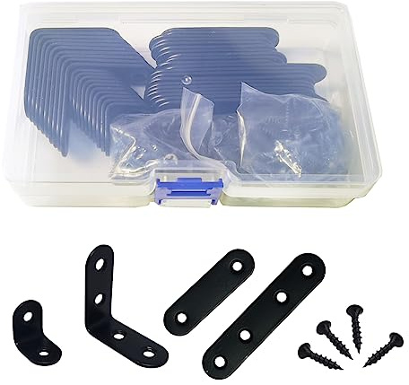 Jarshtime Winkelverbinder und Flachverbinder 40 Stück Edelstahl Verbinder mit Schrauben Schwarz L Klammern 20x20 mm für Möbel Stuhl Tabelle Tisch Bücherregal