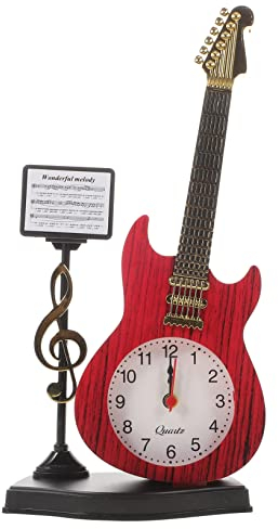 Toyvian Gitarrenwecker Tischuhr Vinyl Schallplatten Dekor Vinyl Schallplatten Uhr Batteriebetriebener Wecker Musiknote Uhr Urlaub Musikuhr Tischuhr Wecker Nachttischuhr Rot