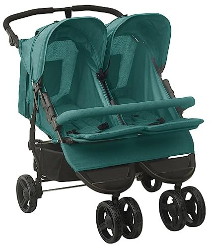 INLIFE Geschwisterwagen Grün Stahl,16.5kg,10246