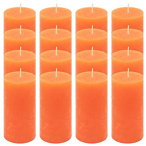 Rustik-Kerze Höhe 10 cm Ø 5 cm lange Brenndauer Rund-Kerze Säulenkerzen Kerzen-Deko Tafelkerzen Weihnachts-Kerzen Hochzeits-Deko (orange, 16)