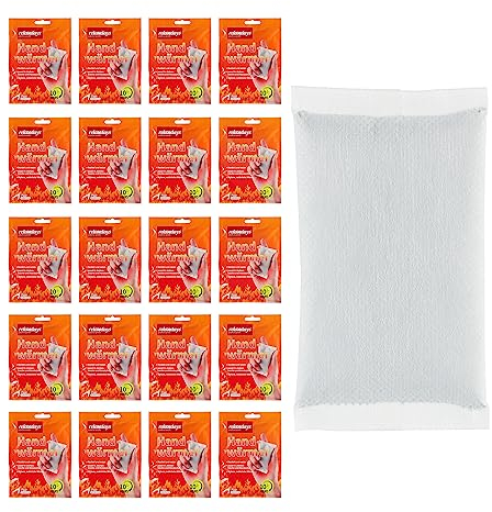 Relaxdays Handwärmer, 20 Paar, luftaktiviert, 10 Stunden Wärme, Handschuh- & Taschenwärmer Einweg, Wärmepads Hände, weiß