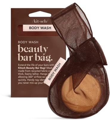 Kitsch Seifenspenderbeutel – recyceltes Netzgewebe für Körperwäsche, Conditioner und Shampoo-Bars, Halter zum Konservieren von Seife, umweltfreundlich, patentierte Tasche – Schokolade