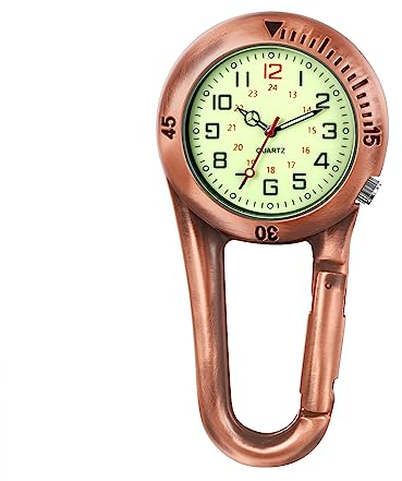 Avaner Taschenuhr mit Karabiner Karabineruhr Rucksack Schnalle Uhr mit Leuchtzeiger Notfall Kleine Taschenlampe Unisex FOB Analog Quarzwerk Uhr für Klettern Sport Outdoor Aktivitäten, Bronze