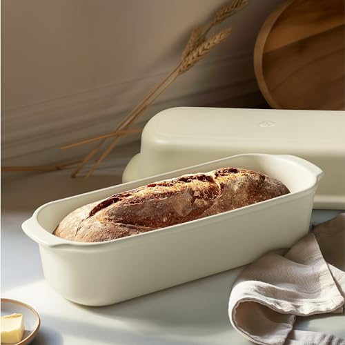 Navaris Molde con Tapa para Pan - Recipiente para Horno de Cerámica para Hacer Pan - Apto para Lavavajillas - Molde Rectangular para Pan Libre de Tóxicos - 34 x 13,5 x 14 cm