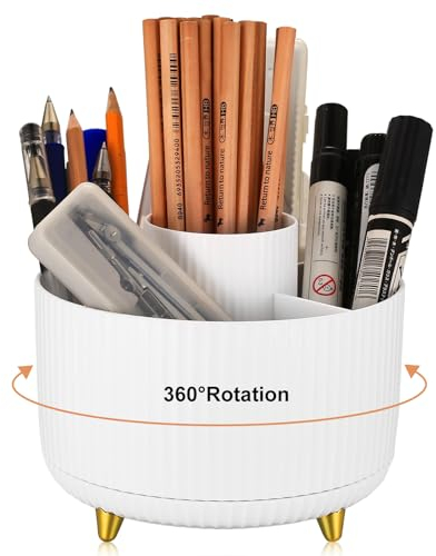 Zxglxinyao Schreibtisch Organizer, 360 Grad Rotierende Stiftehalter, drehbarer Schreibtisch Stifthalter, Büro Stifte Organizer Make Up Organizer für Stifte, Hefter, Home, Büro Aufbewahrung - Weiß