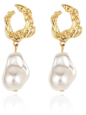 Yowivon Perlenohrringe, Barocke Ohrhänger im Stil von 14K Vergoldet, Unregelmäßige Perlenohrringe, Hypoallergener Modeschmuck, Hochzeitsgeschenke für Frauen