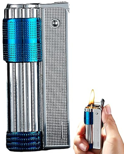 BIUBIULOVE Retro-Vintage-Kerosinfeuerzeug, Vintage-Grabenfeuerzeug, Tragbare Nachfüllbare Retro-Kerosinfeuerzeuge, Metallfeuerzeuge Mit Weicher Flamme Für Die Dekorative Sammlung (Blau)