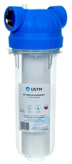 NAJDER Wasserfilter-Gehäuse 10 Zoll, Filterbehälter, 3/4 Anschluss, Transparent, Max. Betriebsdruck 8 bar, für die Wasserfiltration, Schaumstoffeinlage PP 10 20μm