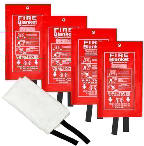 Crystal Lemon Feuerlöschdecke, 4er-Pack, 99 x 39 cm, Notfall-Feuerlöscher-Decken für Küche und Sicherheit zu Hause, große, langlebige Glasfaser-Feuerlöschtücher