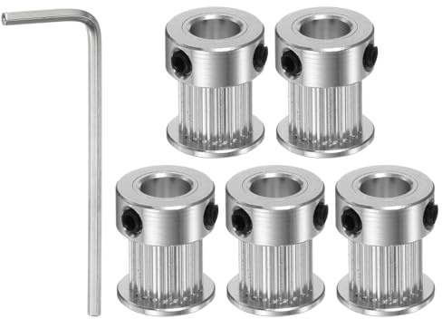 sourcing map 5Stk 2GT Umlenkrolle 20 Zähne 8mm Bohrung 16mm Aluminum Zahnriemen Scheibe mit 2mm Sechskant Schlüssel für 10mm Breite Gürtel 3D Drucker CNC Maschine Zubehör Silber Ton