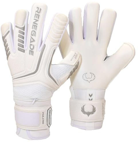 Renegade GK Vulcan Whiteout Goalie Gloves with Fingersaves | 3.5+3mm Hyper Grip & 4mm Duratek | White Goal Keeper Gloves (Size 10, Adult, Mens, Roll Cut, Level 3)