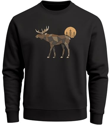 Neverless® Sweatshirt Herren mit Aufdruck Polygon Elch Outdoor Motive Wandern Natur Wald Rundhals-Pullover Fashion Streetwear