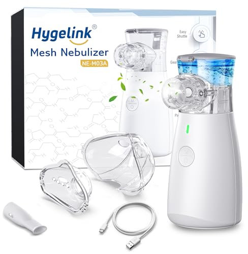 Inhalationsgerät, Hygelink Ultra Leise Inhaliergeräte für Erwachsene, Kinder, USB-C Inhalator für Babys mit Mundstück und 2 Maske, Tragbar, Leicht & Effektiv, Einstellbarer Sprühnebel
