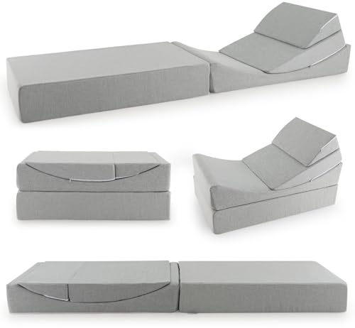GOPLUS Bodensofa mit Schlaffunktion, Schlafsessel mit waschbarem Bezug & Schaumstoff, Bodenmatratze Sofabett für Beinschmerzlinderung, Säurereflux & Schlafen, Grau