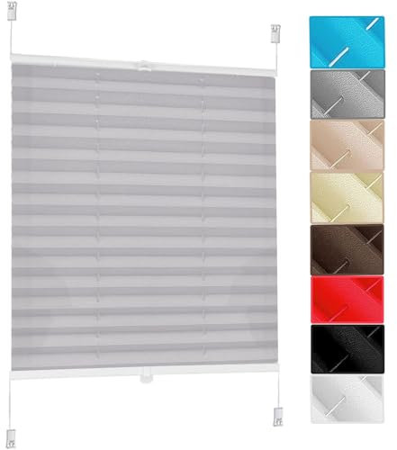 Custom Pleated Blind with NO Drilling 70 x 80 cm Thermal Self Adhesive Stick On Curtains Blinds No Drilling Door Blinds Includes All Assembly Parts, for Bedroom Bathroom Kitchen, Light Grey