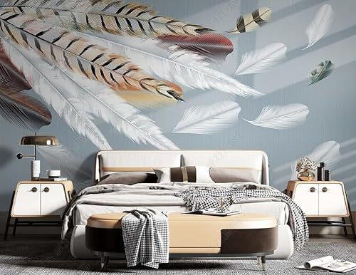 Fototapete 3D Effekt Tapeten 3D Vintage Pfauenfedern Wohnzimmer Schlafzimmer Flur Modern Vlies Tapete Vliestapete Wandtapete 200Cm(W)*140Cm(H)