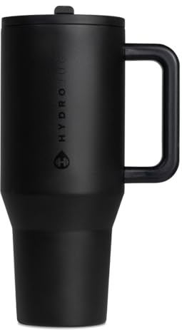HydroJug Traveler - 40 oz Water Bottle with Handle & Flip Straw - Fits in Cup Holder, Leak Resistant Tumbler-Reusable Insulated Stainless Steel & Rubber Base - Gifts for Women & Men, Black