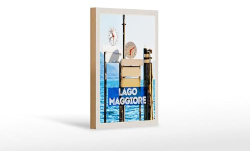 FEMER Holzschild Reise 12x18 cm Lago Maggiore Uhr Zeit Meer Gebirge