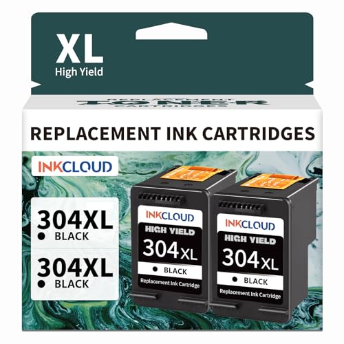 INKCLOUD 304XL Schwarz Kompatibel mit HP 304 Druckerpatronen Schwarz XL für HP Envy 5030 5010 5020 5000 5032 für HP DeskJet 3750 3760 2620 3720 2630 2622 3762 3735 (2 Schwarz)