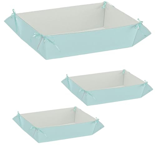 Ingrosso e Risparmio 3 PZ Vassoio Rettangolare in Cartone Celeste 2 Standard e 1 Grande Porta Bomboniere Matrimonio Anniversario Compleanno Cresima Comunione Confettata