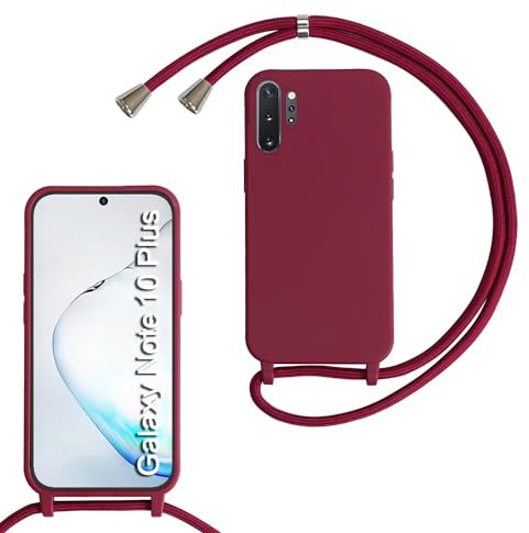 Handykette für Samsung Galaxy Note 10 Plus Hülle mit Band, Handykette Handyhülle (Abnehmbar Einstellbar) Silikon Necklace mit Kordel zum Umhängen Handy Kette Kratzfestes Stossfest Schutzhülle Rot