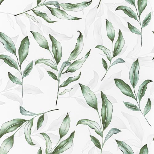 Abyssaly Selbstklebende Tapete Blumen, Grün Klebefolie Möbel Blätter, Möbelfolie Selbstklebende Folie Muster Wasserdicht Dekofolie für Möbel Wände Küche 44cmX300cm