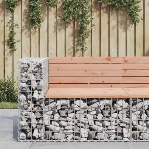 Keyroto Gartenbank aus Gabionen Gartenbank Stein Gabionen Bank Gartenbank Holz Gabionenbank Witterungsbeständig Gartenbank Gabione Sitzbank Bank Massivholz Kiefer-Natürliches -92 x 71 x 65.5 cm