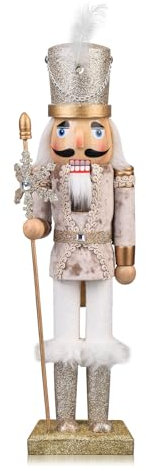 ArlinaL Wooden Christmas Soldier Nutcracker Decorations, 15 Inch Nutcracker Figure Christmas Decor for Shelves and Tables (Gold)