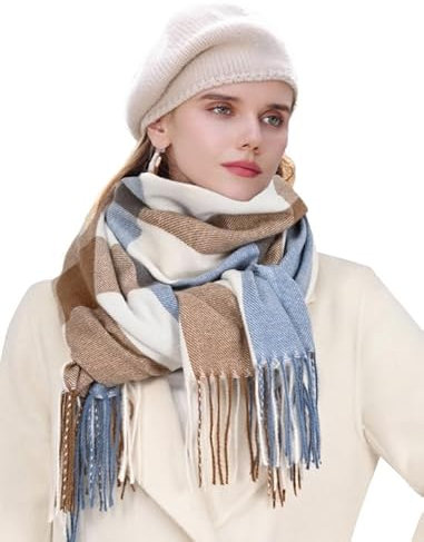 Evolyline Schal Damen Winter Kariert Winterschal Streifen Lange Schals Quastenschal Schals & Tücher Für Damen Quadratisch Schal Winter Karo Tartan Streifen Plaid Muster Oversized Fransen Schal