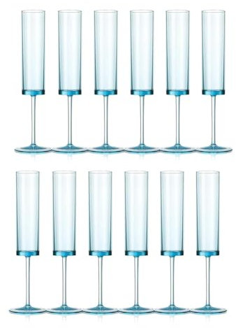 Inkoby Flûtes à Champagne 6 OZ Verres à Champagne Carrés Coupes à Pied Verres à Griller de Mariage Réutilisables Paquet de 12 Bleu