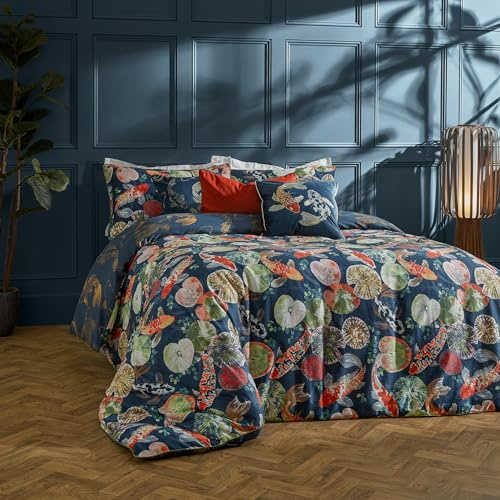 Paoletti Koi Pond 100% Cotton Duvet Cover Set, Midnight