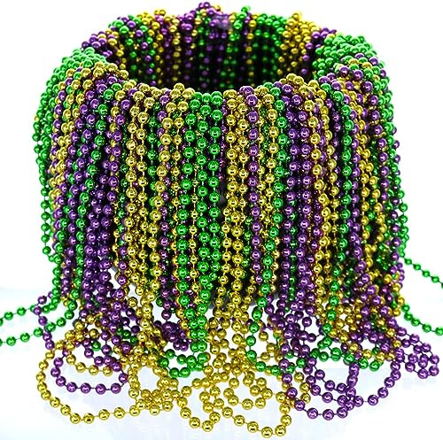 ZYDNANYANG 12 Stück Karneval-Perlen, runde Metallic-Farben in Gold, Grün, Lila, sortierte Perlen-Halskette,Mardi Gras Mardi Gras Halskette Karneval