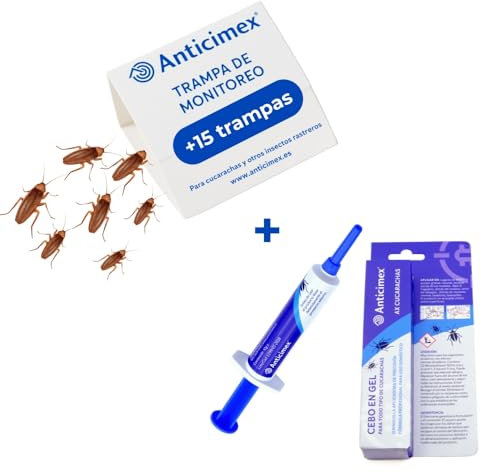 Pack Mata Cucarachas Profesional: 15 Trampas Adhesivas + Gel Cucarachas | Trampas + Jeringuilla para Todo tipo de Cucarachas | Veneno | Seguridad Niños y Mascotas - ANTICIMEX