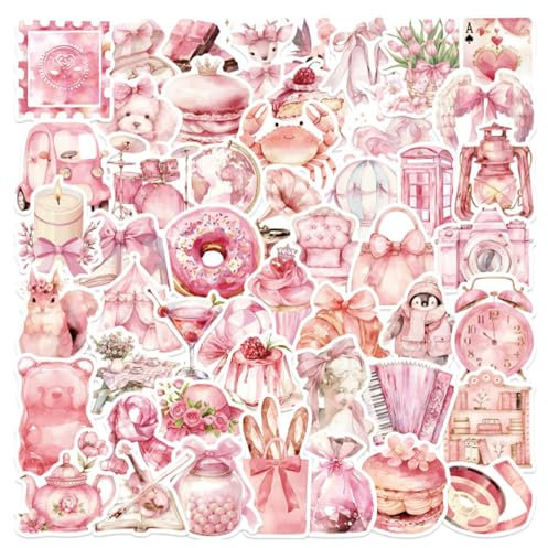50 Pcs Pink Kawaii Stickers, Cartoon Aesthetic Sticker for Girls, Waterproof Vinyl Stickers for Scrapbooking, Pretty Sticker for Suitcases, Skateboards, Laptops, Water Bottles, Car, Skateboard