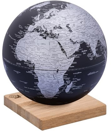 TROIKA Globus mit 25 cm Durchmesser EXPLORER 360° – auf magnetischem Sockel aus nachhaltiger Forstwirtschaft in Litauen – Eichenholz, Kunststoff – schwarz, silberfarben – TROIKA Original