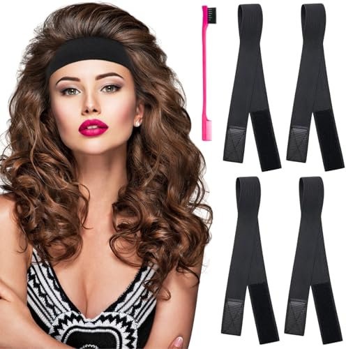 KEYRI 4 Stück Elastisches Band für Perücke Verstellbares, Perückenband Perücke Grip Stirnband Elastisches Stirnband Wig Grip Band für Damen und Herren (Schwarz, Einheitsgröße)