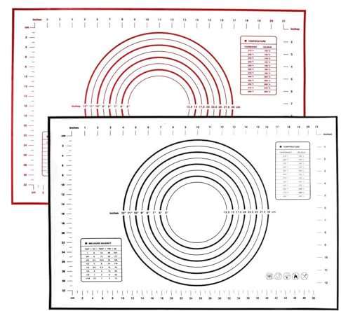 2 Blätter Silikon Rutschfeste Teigmatte,Backpapier Arbeitsmatte mit Messung,60cm*40cm Silikon Teigmatte,Große Rollmatte,Wiederverwendbar,Antihaft,Leicht zu Reinigen,Für Fondant,Biskuit,Pizzateig