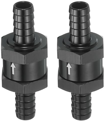 sourcing map 2Pcs 10mm (3/8) Fuel Check Valve, Non-Return One Way Hose Check Valve, Aluminum Alloy Control Accessories for Petrol, Diesel, Gas, Oil, Air, Water, Black