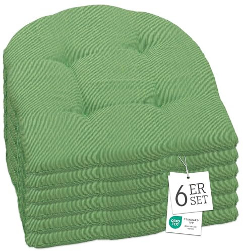 Beo Sitzkissen Stuhl 40x40 cm Halbrund 6er Set | Atmungsaktives Sitzkissen Gartenstuhl Made in EU | UV-beständiges Sitzpolster | Stuhlkissen Outdoor waschbar | Sitzkissen Bank in Hell-Grün