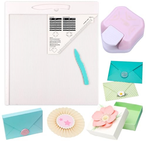 2Pcs 12x12inch Multi-Purpose Scoring Board Envelope Maker with Bone Folder and 3 in 1 Corner Rounder Paper Punchfor Card Making and DIY Projects Multi- Purpose Scoring Board & Score and Fold Tools