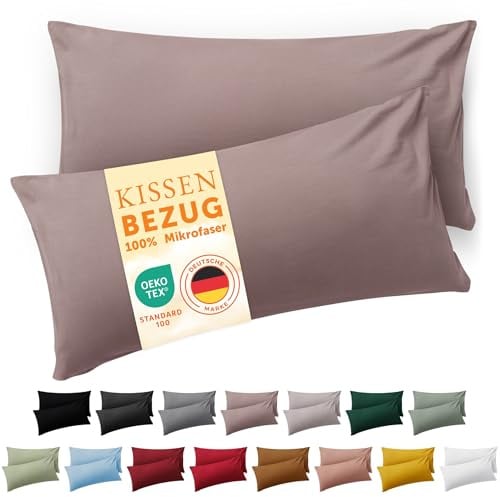 Blumtal Kissenbezug 70 x 90cm, 2 Stück - Oeko-TEX zert. Kissenbezüge 100% Mikrofaser in extra weich & waschmaschinenfest - Bezug Kissen Taupe