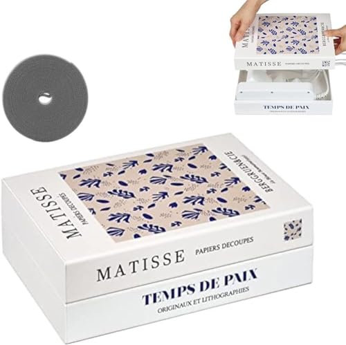 Book Cord Hider, Book Shape Decorative Cable Management Box, Expandable Decorative Fake Book Box to Conceal Power Strips Charger Cable Cord Organizer with Cable Ties for Home Office