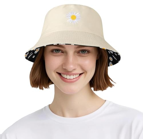 AYPOW Mujer Algodón Sombrero de Pescador Reversible Bucket Hat, Protección UV Sombrero de Sol Ligera al Aire Libre Gorra de Pesca, Plegable Gorros de Verano de Playa para Excursionismo Cámping Viaje
