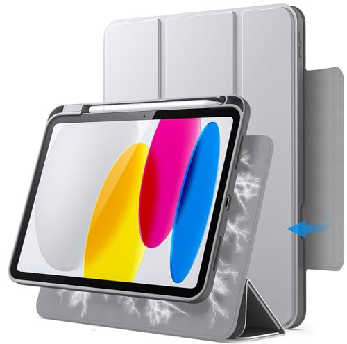 JETech Custodia Magnetica Staccabile per iPad (A16) 11a/10a Generazione (2025/2022) con Portapenne, Cover Trasparente Girevole Rimovibile, Ritratto/Paesaggio Supporto (Argento)